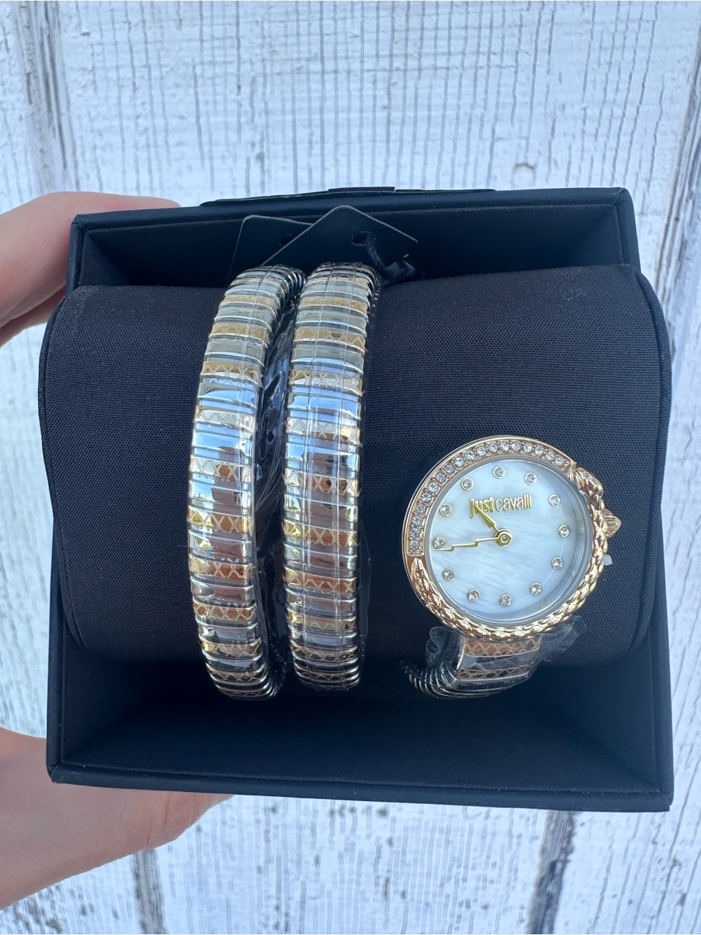 Just Cavalli Women's Gold-Tone and Silver-Tone Bracelet Watch Set - White Dial